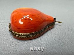 VTG Original French Limoges Porcelain Peint Main Miniature Trinket Box Half Pear