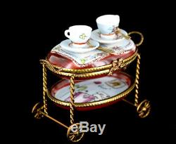VTG Rochard Peint Main Limoges Porcelain Tea Service Cart Trinket Box Retired