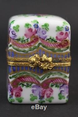 VTG Signed Limoges France Peint Main Amber Perfume Bottle Porcelain Trinket Box