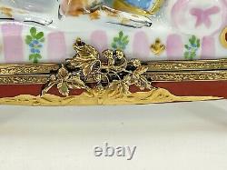Very RARE French Limoges Dog Chaise Lounge Trinket Box Peint Main France MINT 3
