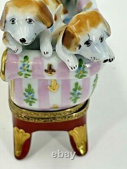 Very RARE French Limoges Dog Chaise Lounge Trinket Box Peint Main France MINT 3