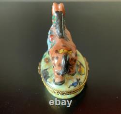 Very Rare Limoges Hand Painted Porcelain Trinket Box Two Donkeys In Love