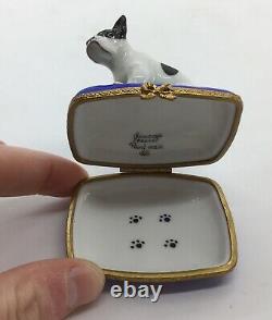 Vintag Limoges Peint Main Hand Painted French Bulldog Boston Terrier Trinket Box