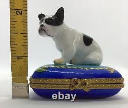 Vintag Limoges Peint Main Hand Painted French Bulldog Boston Terrier Trinket Box