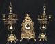 Vintage 3 Piece French Style Matte Brass Painted Spelter Clock & Candelabra Set