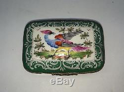 Vintage Antique Limoge Green Porcelain French Hand Painted Peacock Trinket Box