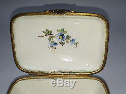Vintage Antique Limoge Green Porcelain French Hand Painted Peacock Trinket Box