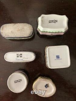 Vintage-Antique Peint Main Limoge Porcelain Hinged Trinket Boxes-Lot of 6