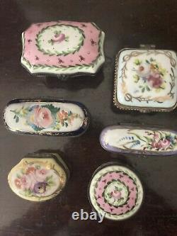 Vintage-Antique Peint Main Limoge Porcelain Hinged Trinket Boxes-Lot of 6