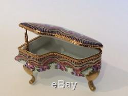 Vintage Artist-Signed Peint Main Limoges Porcelain Trinket Box Grand Piano
