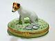 Vintage Artoria Limited Limoges France Jack Russell Terrier On Oval Trinket Box