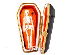 Vintage Artoria Limoges Peint Main Skeleton Skull Halloween Coffin Trinket Box