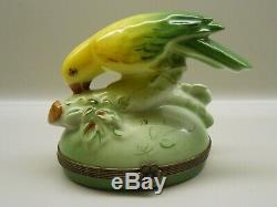Vintage Authentic Limoges Box France Castel Co. Yellow & Green Parrot Bird