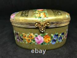 Vintage Cartier Le Tallec Limoges Porcelain Gold Trinket Box-Gold Stencil/Floral