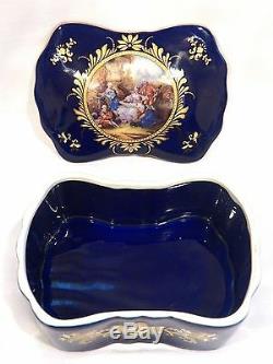 Vintage Cobalt Blue & Gold Limoges Big Trinket Box, Made In France