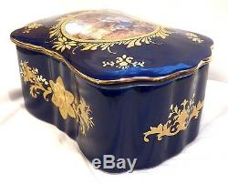 Vintage Cobalt Blue & Gold Limoges Big Trinket Box, Made In France