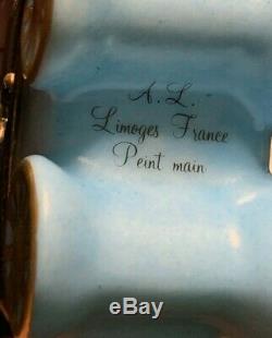 Vintage French A. L Limoges Baby In Buggy Trinket Box