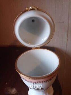 Vintage French Limoges 24k Hand Painted Porcelain Tall Hinged Trinket Box Vessel