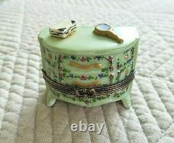 Vintage French Limoges Hand Painted Hinged Vanity Dresser Trinket Box