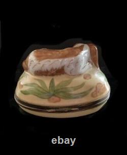 Vintage French Porcelain Box FRANCE LIMOGES Dog Cavalier Collectors Dog Lovers