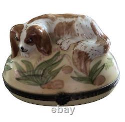 Vintage French Porcelain Box FRANCE LIMOGES Dog Cavalier Collectors Dog Lovers