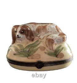 Vintage French Porcelain Box FRANCE LIMOGES Dog Cavalier Collectors Dog Lovers