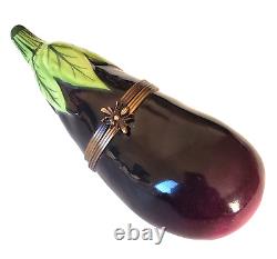 Vintage GR Limoges Porcelain Eggplant Fruit Vegetable Trinket Box Bee Clasp