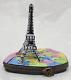 Vintage Hand Painted Limoges Eiffel Tower Over Paris Metro Map Trinket Box