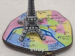 Vintage Hand Painted Limoges Eiffel tower over Paris Metro Map Trinket box