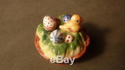 Vintage Hand-painted Easter Egg Chick In Basket W Eggs Fancy Limoges Trinket Box