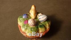 Vintage Hand-painted Easter Egg Chick In Basket W Eggs Fancy Limoges Trinket Box