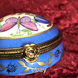 Vintage Handpainted Limoges France Round Trinket Box Butterflies? Mirrored Lid
