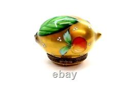 Vintage LIMOGES FRANCE Lemon Trinket Box with painted Cherry, Pear and Peach FRUIT