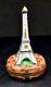 Vintage Limoges France Peint Main Eiffel Tower Trinket Box Flag Inside