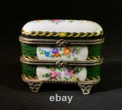 Vintage LIMOGES France Porcelain Trinket Box Floral Ornament Hand Paint