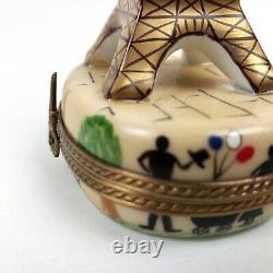 Vintage LIMOGES Peint Main Porcelain Hinged Trinket Box EIFFEL TOWER Signed