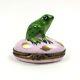 Vintage Limoges Peint Main Porcelain Hinged Trinket Box Green Frog Signed N. C