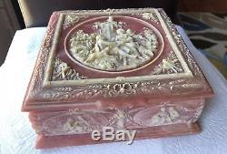 Vintage Large Sizes Genuine Incolay Stone Trinket Jewelry White & Pink Box