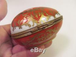 Vintage Le Tallec Porcelain Egg Shaped Trinket Box Horn & Drums Paris France