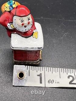 Vintage Limoge Santa Claus on Chimney Trinket Box Peint Main with Gold Gilding
