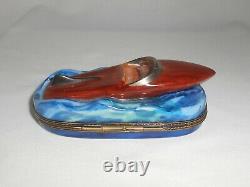 Vintage Limoges Box Speed Boat Eximious Hand Painted Boating Gifts