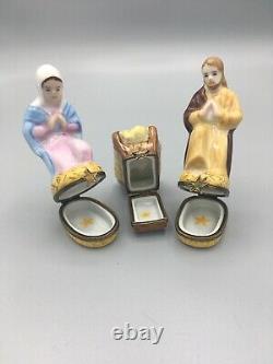 Vintage Limoges Boxes Nativity Set Peint Main 8 Pieces Rare Virgin Mary Jesus