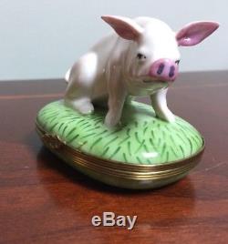Vintage Limoges Chamart Pink Pig Peint Main France Porcelain Trinket Box