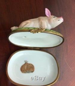 Vintage Limoges Chamart Pink Pig Peint Main France Porcelain Trinket Box