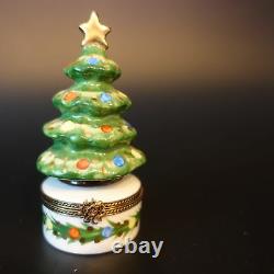Vintage Limoges Charmart Decor Main Merry Christmas Tree Trinket Box Signed