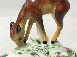Vintage Limoges-Charmart-Peint Main-Porcelain Christmas Deer/Fawn Trinket Box