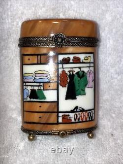 Vintage Limoges Closet Trunk Hat Shoes Wood Painted France Porcelain Trinket Box