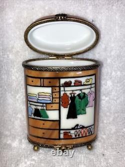 Vintage Limoges Closet Trunk Hat Shoes Wood Painted France Porcelain Trinket Box