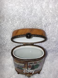 Vintage Limoges Closet Trunk Hat Shoes Wood Painted France Porcelain Trinket Box