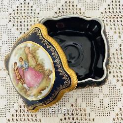 Vintage Limoges Cobalt Blue And Gold Porcelain Jewelry Trinket Box